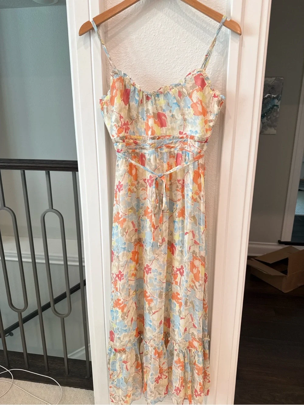 Likely Floral Metallic Thread Midi Dress Size 0 Watercolor Print
